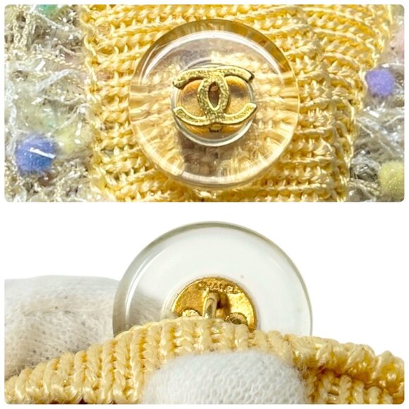 CHANEL Vintage 97P CC Mark Logo Tweed Cardigan #38 Sweater Yellow Nylon [106368] - Picture 12 of 13